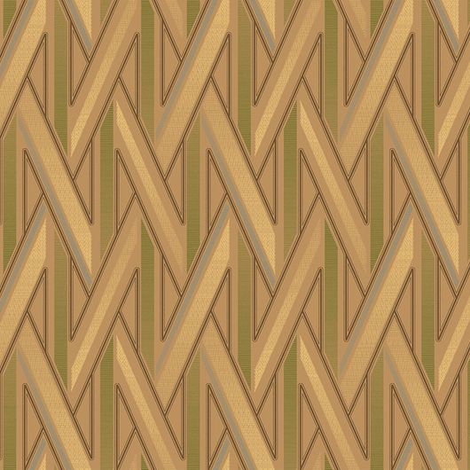Сложный геометрический узор обоев LOYMINA российского производства с 3D эффектом на теином бежевом фоне с линиями песочного и травянистого цвета art. QTR5 004/1
